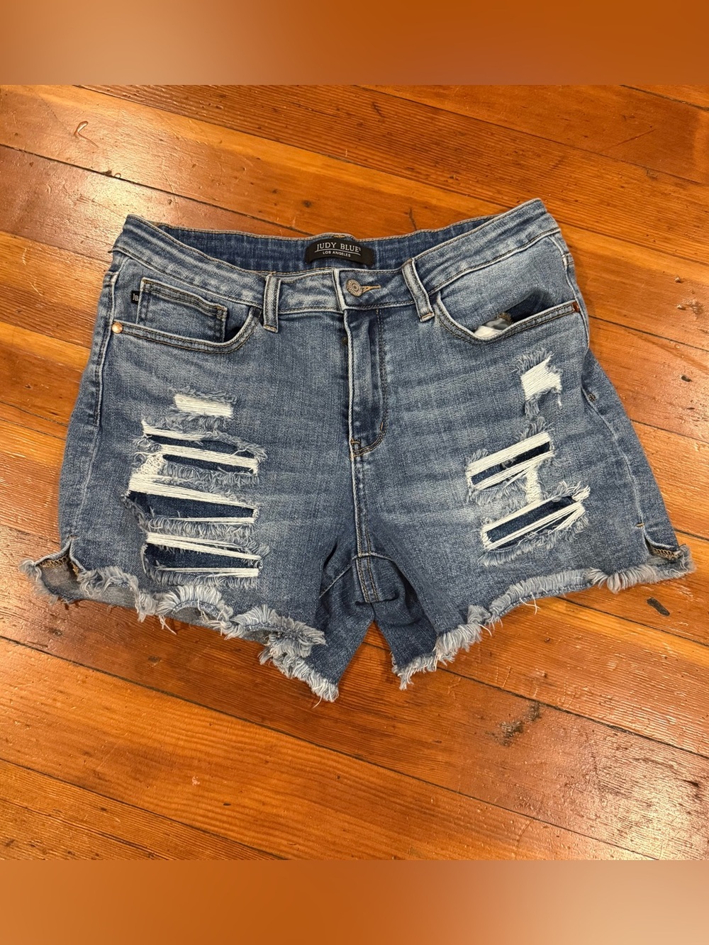 Judy Blue Denim Patch Cutoff Side Slit Shorts Large